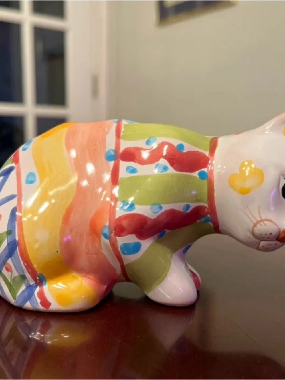 Vintage Hand-Painted Ceramic Cat Flower Frog | Pen & Makeup Brush Holder Caddy